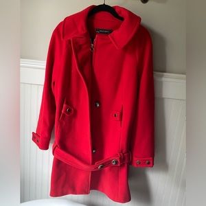 Zara Basic Bright Red 60’s Style Coat, Large
